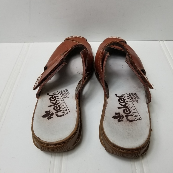 Reiker Shoes Brown Leather Mule Clog Wedge Shoes Womens Size 6 - Picture 4 of 13